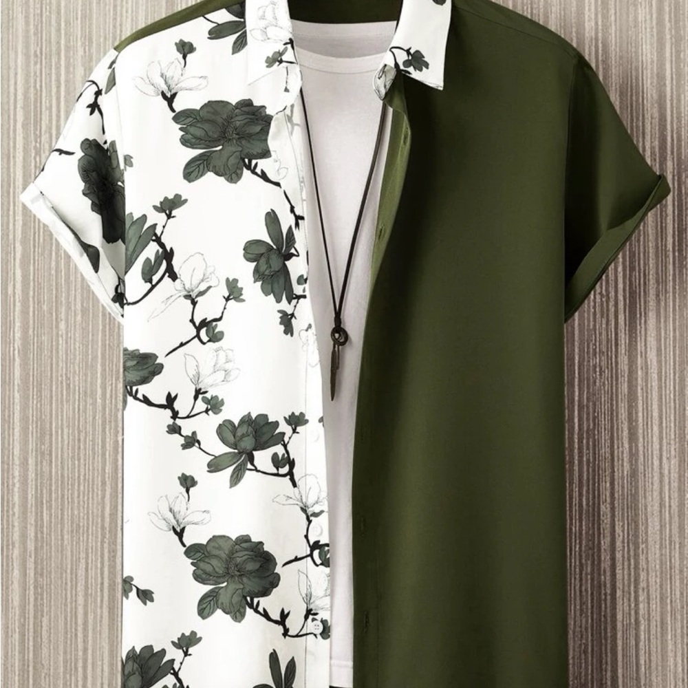 Casual Men’s Color Block Print Shirt